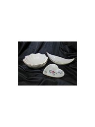 Lenox Porcelain Bowl Lot Heart Dish Bird Gold Trim Ivory Set