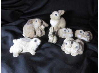 Lot Of 7 Vintage Bunny Rabbit Figurines Stone Critters Littles Easter Spring Decor