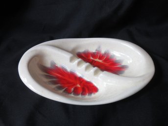Vintage MCM Made In Denver CO Pottery Ashtray Red Black Drip Glaze