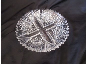 Vintage Clear Cut Glass 4 Section Relish Dish Starburst Geometric Pattern