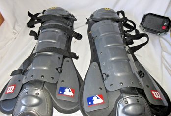 Wilson Adult 17' Baseball Catcher's Leg Guards Gray/Black MLB Protective Gear Pair #2