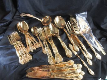 Charles IV Gold Electroplate Stainless Flatware Set 47 Pieces Japan