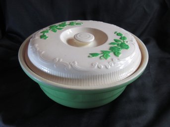 Vintage Hall Green & White Covered Casserole Serving Dish