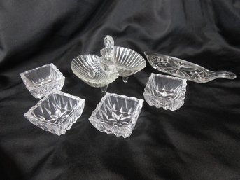 Assorted Vintage Cut Glass Open Salts & Clamshell Relish Dishes Lot