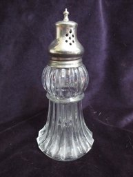 Vintage Glass Sugar Shaker Muffineer Metal Lid Fluted Depression Style