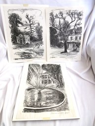 Laure Masereel Belgian Woodcut Prints House & Fountain Scenes Signed Lot Of 3