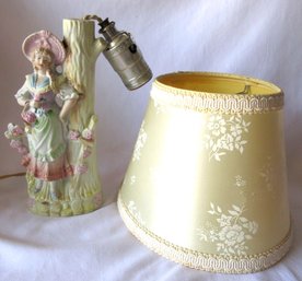 Vintage Made In Japan Porcelain Lady Figural Table Lamp W/Original Shade 10.5' Tall