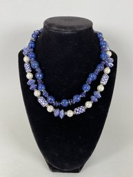 Two Vintage Beaded Necklaces- (1) Blue And White, (1) Blue And Gold