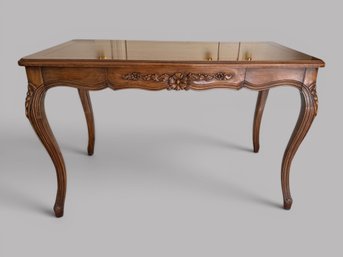 French Provincial Style Carved Walnut Bureau Plat Or Desk, Late 20th Century