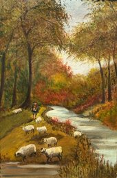 Arthur Ditchfield (British 1842-1888), Landscape With Shepherd And His Flock
