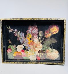 Wood Floral Tray With Handles And Removable Plexiglass Insert