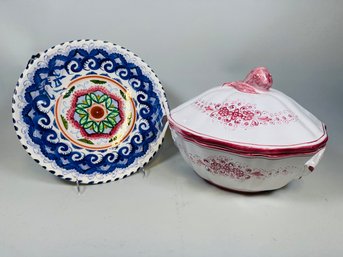 Italian Hand Painted Majolica Serving Pieces (2)