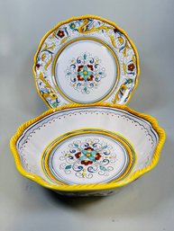 Deruta Raffaellesco (italy) Majolica Hand Painted Serving Pieces (2)