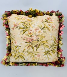 Aubusson Style Tapestry Panel Throw Pillow With Fringe Trim
