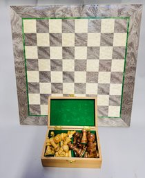 Chess Board With Box Of Wood Chess Pieces