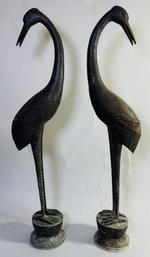 Pair Of Metal Heron Sculptures, C. 1970