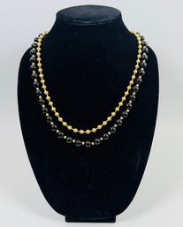 Gold Tone Beaded  Necklace With And Black Glass 14K Gold Beaded Necklace (2)