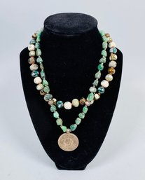 Beaded Glass Necklace With Semiprecious Stone And Rupee Coin Pendant Necklace (2)