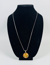 Sterling Silver Chain Necklace With Sterling And Enamel Pendant