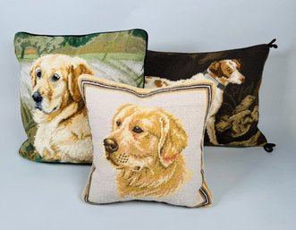 Three Needlepoint Throw Pillows With Dog Motifs  (3)