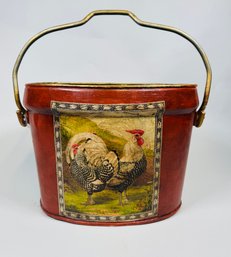 Vintage Tole Container With Handle And Rooster Decoration, 1970s