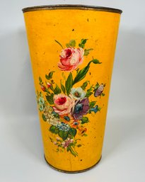 Vintage Tole Umbrella Stand With Floral Decoration
