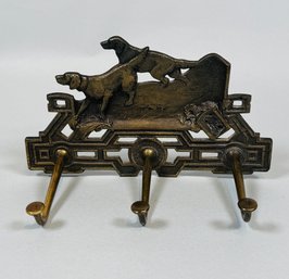 Cast Metal Brass Tone Hunting Dogs Coat Rack