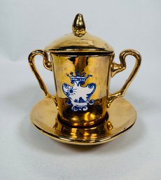 Marchesi Ricci Per La Suvera Gold Tone Ceramic Urn With Saucer