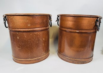 Two Tall Copper Pots With Handles