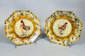 Two John Derian Decoupage Signed Rooster Plates (2)