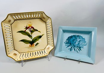Pair Of Botanical Square Dishes