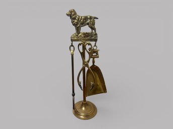 Brass Fireplace Tools On Spaniel Stand