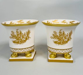 Pair Of Decorative French Style Footed Ceramic Candles (2)