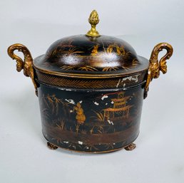English Tole Coal Bin With Chinoiserie Decoration, 19th Century