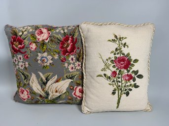 Two Floral Needlepoint Pillows (2)
