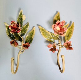 Hand Painted Metal Floral Wall Hooks (2)
