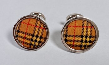 Burberry Cufflinks - Featuring Signature Plaid With Sliver-Tone Rim