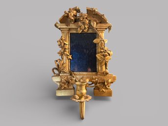 Antique Carved And Gilt Wood Candle Sconce And Mirror