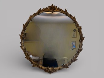 Carved Round Gilt Wood Mirror With Foliate Decoration