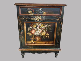 Floral Painted/stenciled Side Cabinet, 20th Century