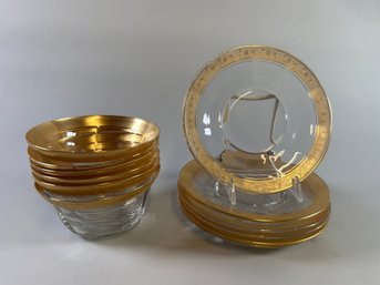 Set Of 6 Midcentury Tiffin-Franciscan Westchester Gilt Glass Bowls And Underplates (12 Pieces)