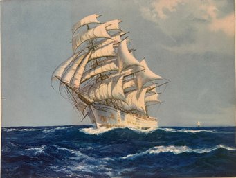 D. Sherrin (British, 1891 - 1971) Fully Rigged Sailing Ship At Sea, Watercolor