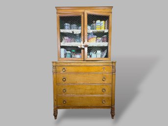 TRASH - Vintage Pine Cupboard Over Chest, 20th Century