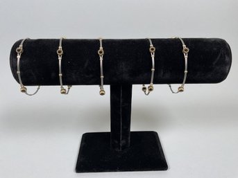 Art Deco Style Silver-tone And Yellow Gold-Tone Beaded Wire Bangle Bracelets (5)