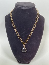 14K Gold Filled Link Chain Necklace With Faceted Black Stone Pendant*