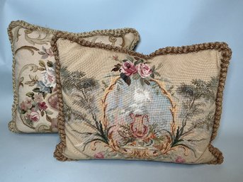 Two Needlepoint Pillows With Velvet Backing (2)
