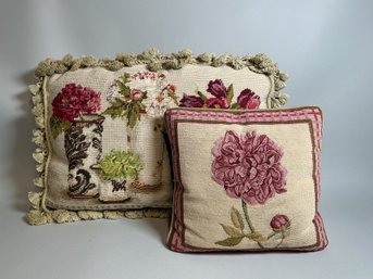 Two Floral Needlepoint Pillows