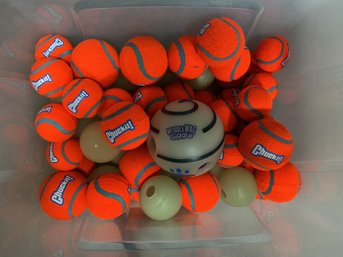 Collection Of Dog Toy Balls Including Chuckit! And Wobble Wag (approximately 40)
