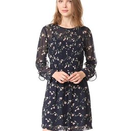 This Is A Club Monaco Long Sleeve Floral Dress In A Navy Blue Or Black Color With Pink Flowers Size 4