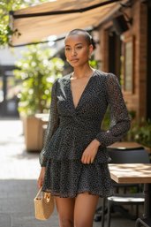 Lulus Tell You I Love You Black Floral Print Twist-Front Mini Dress. XS